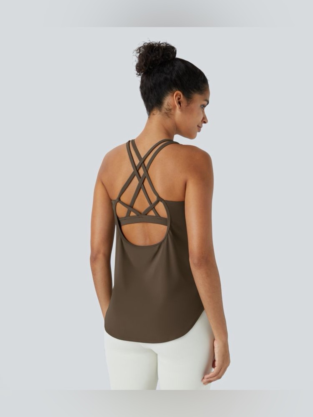 HALARA Taupe Brown Crisscross Back Tank Top